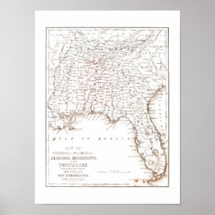 Alte Karte von Florida Alabama Georgia Mississippi Poster