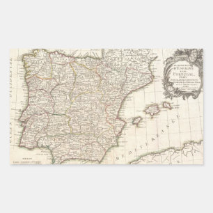 Alte Karte von Spanien (1775) Rechteckiger Aufkleber