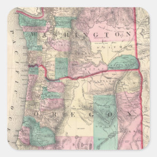 Alte Karte von Washington und Oregon (1875) Quadratischer Aufkleber
