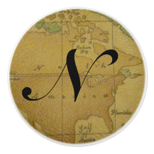 Alte Karten-Monogramm-Fach-Züge Keramikknauf