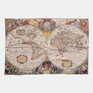 Alte Kartographische Karte Geschirrtuch