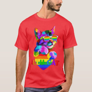 Alte Katze Regenbogenflagge Herz für LGBT Homosexu T-Shirt