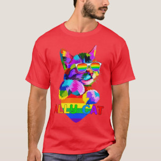 Alte Katze Regenbogenflagge Herz für LGBT Homosexu T-Shirt