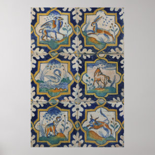 Alte Keramik deckt Tierkönigreich mit Ziegeln Poster