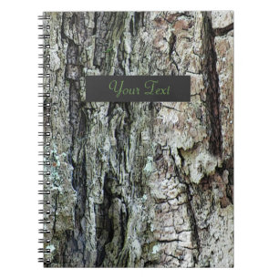 Alte Kiefern-Barke mit Textaufkleber Notizblock