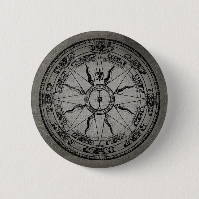 Alte Kompass-Rose (B&W) Button (Vorderseite)