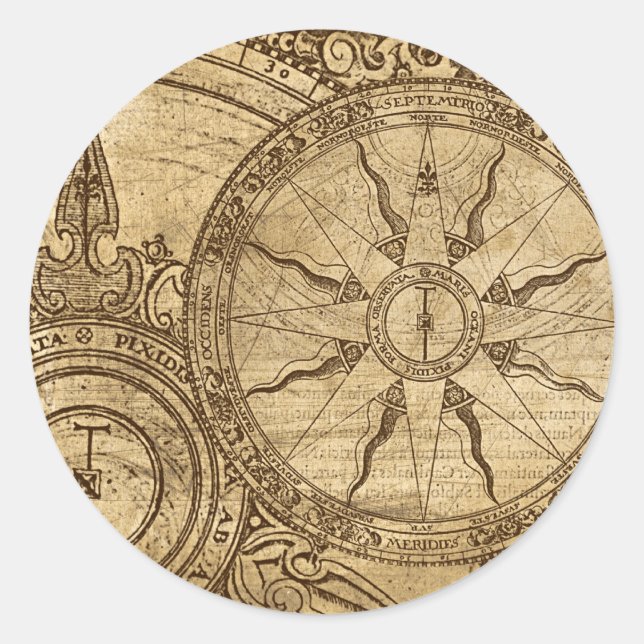 Alte Kompassrose Runder Aufkleber (Vorderseite)