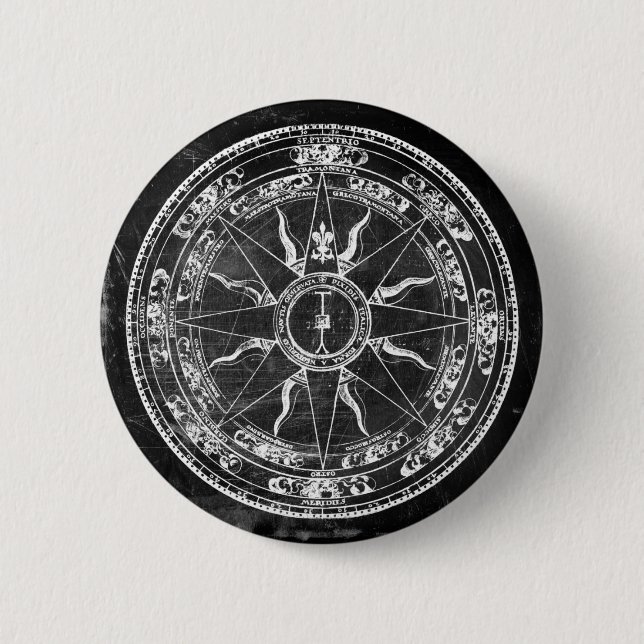 Alte Kompassrose (S/W) Button (Vorderseite)