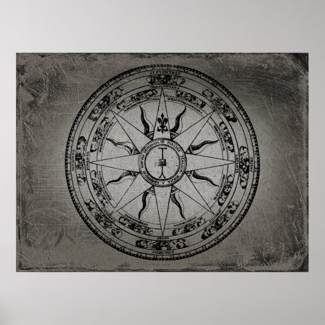 Alte Kompassrose (S/W) Poster (Vorne)