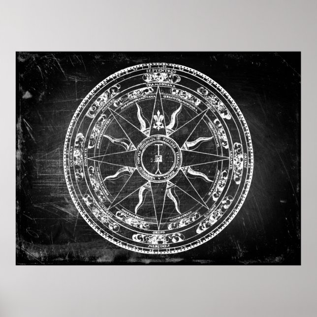 Alte Kompassrose (S/W) Poster (Vorne)