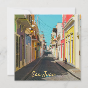 Alte Kopfsteinpflasterstraße in San Juan Fotografi Feiertagskarte