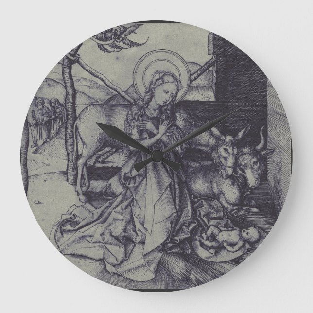 Alte Krippe-Szene og Jesus Christus Große Wanduhr (Vorderseite)