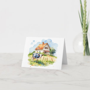 Alte Kuh mit alter Bauernhaus BLANK Karte