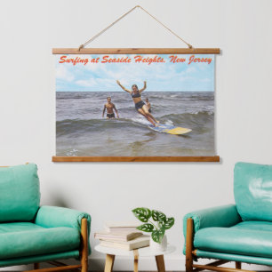 Alte Kunst des Surfens in Seaside Heights, New Jer Wandteppich Mit Holzrahmen