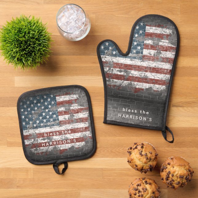 Alte lackierte Patriotische USA Flag Personalisier Ofenhandschuh & Topflappen-Set (Oben Unten)