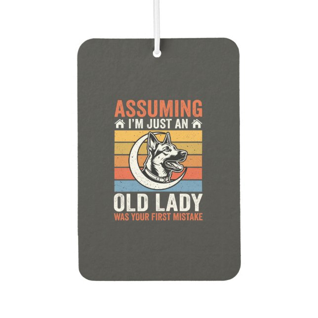 Alte Lady-Hund-Warnung Retro Autolufterfrischer (Vorderseite)