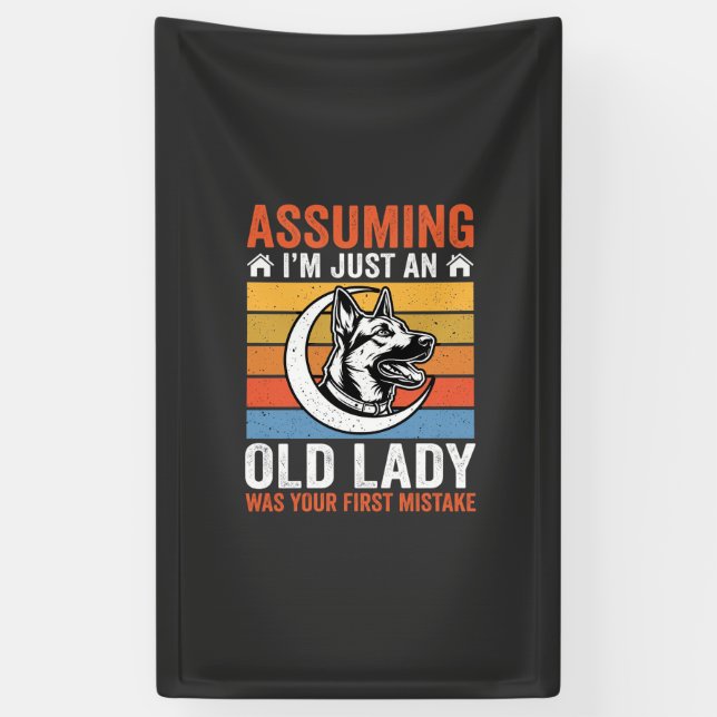 Alte Lady-Hund-Warnung Retro Banner (Vertikal)