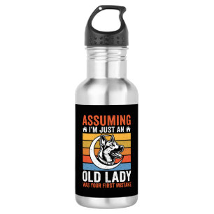 Alte Lady-Hund-Warnung Retro Edelstahlflasche