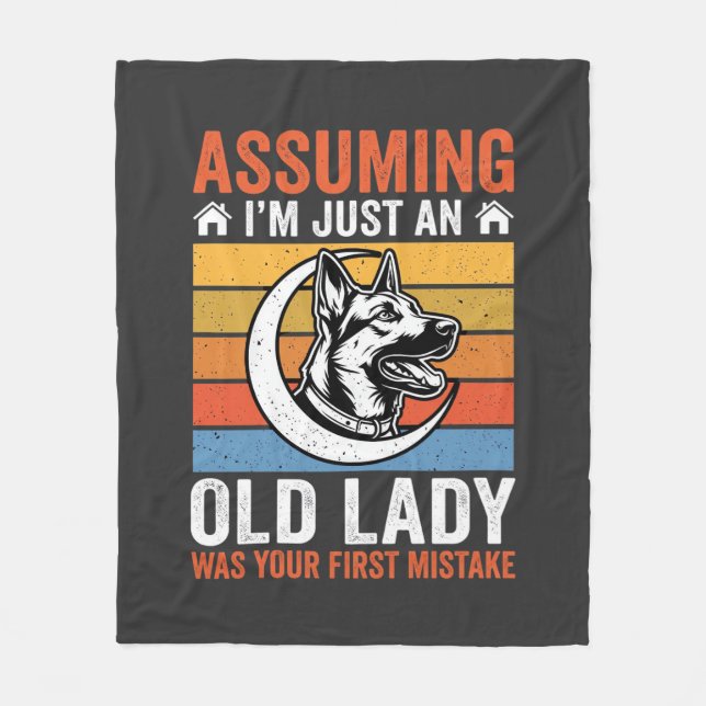 Alte Lady-Hund-Warnung Retro Fleecedecke (Vorderseite)