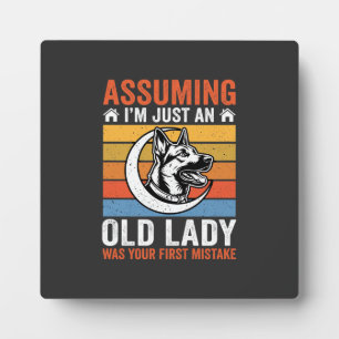 Alte Lady-Hund-Warnung Retro Fotoplatte