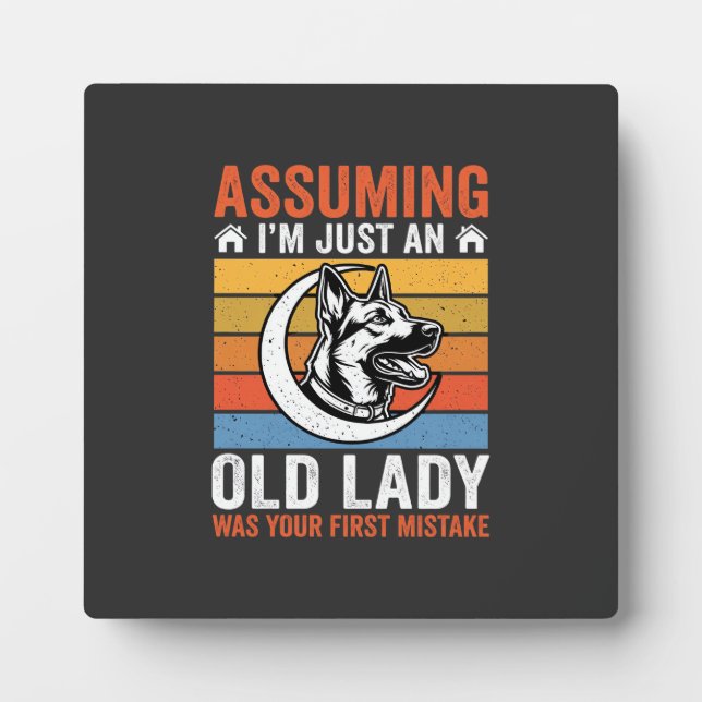 Alte Lady-Hund-Warnung Retro Fotoplatte (Vorderseite)