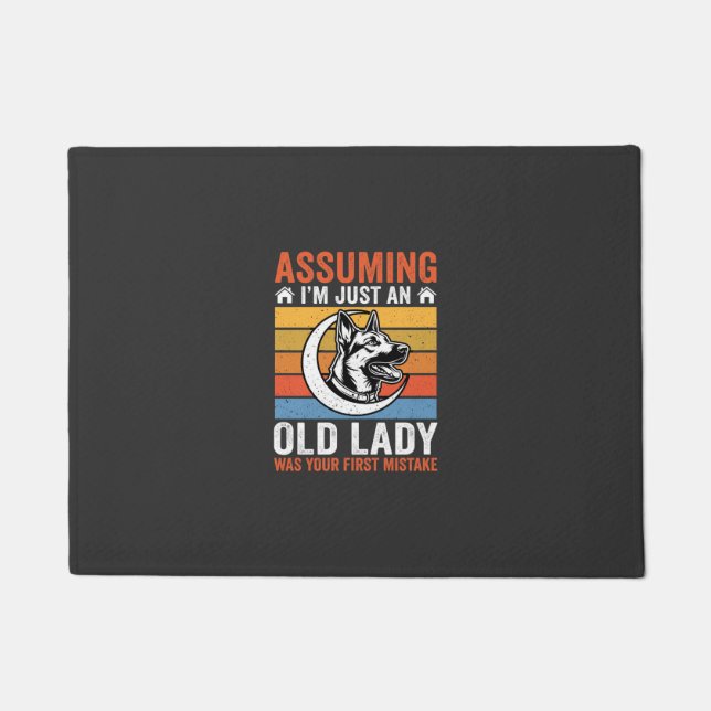 Alte Lady-Hund-Warnung Retro Fußmatte (Vorderseite)