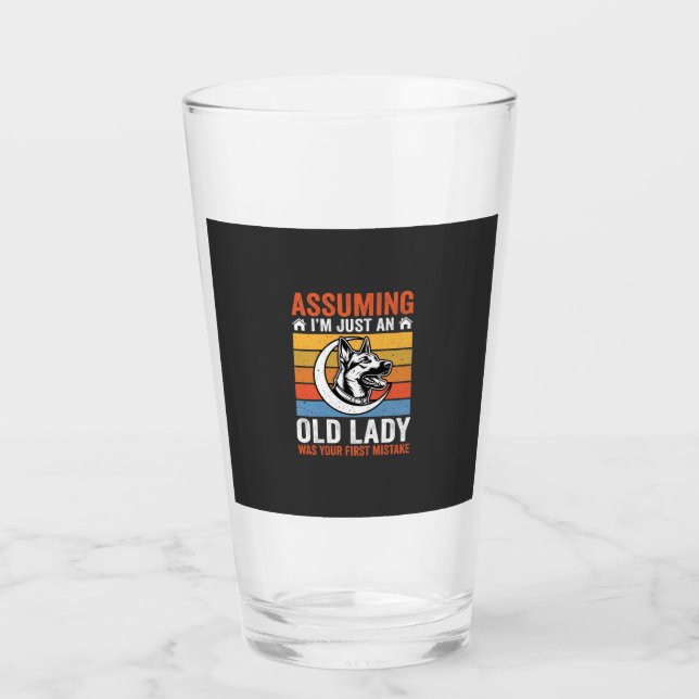 Alte Lady-Hund-Warnung Retro Glas (Vorderseite)
