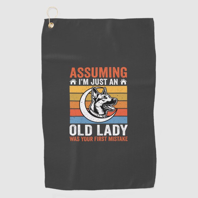 Alte Lady-Hund-Warnung Retro Golfhandtuch (Vorderseite)