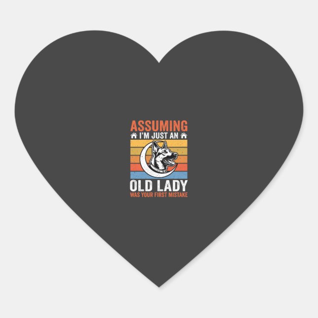 Alte Lady-Hund-Warnung Retro Herz-Aufkleber (Vorderseite)