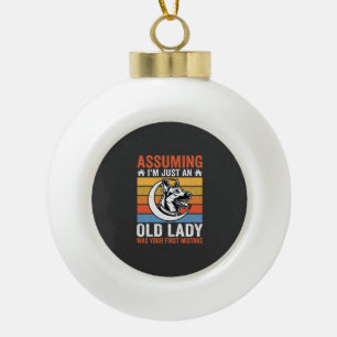 Alte Lady-Hund-Warnung Retro Keramik Kugel-Ornament