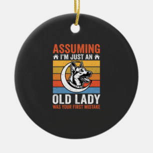 Alte Lady-Hund-Warnung Retro Keramik Ornament