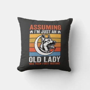 Alte Lady-Hund-Warnung Retro Kissen