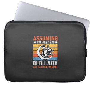 Alte Lady-Hund-Warnung Retro Laptopschutzhülle
