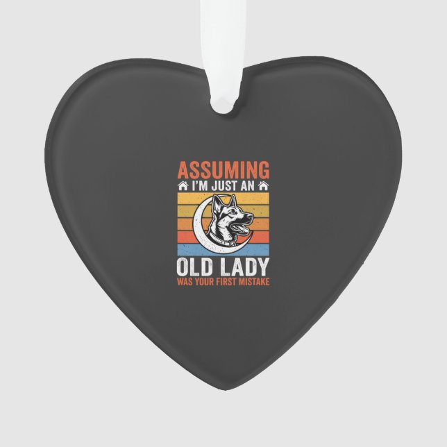 Alte Lady-Hund-Warnung Retro Ornament (Vorderseite)