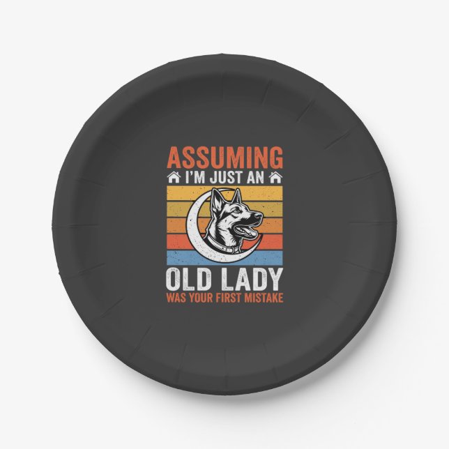 Alte Lady-Hund-Warnung Retro Pappteller (Vorderseite)