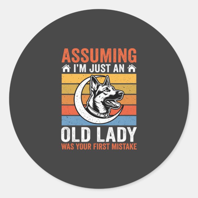 Alte Lady-Hund-Warnung Retro Runder Aufkleber (Vorderseite)
