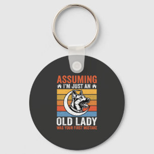 Alte Lady Hund Warnung Retro Schlüsselanhänger