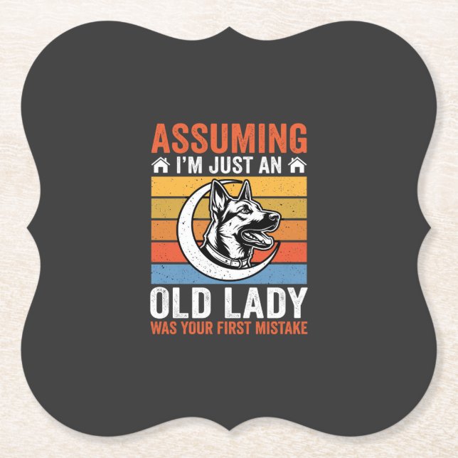 Alte Lady-Hund-Warnung Retro Untersetzer (Vorderseite)