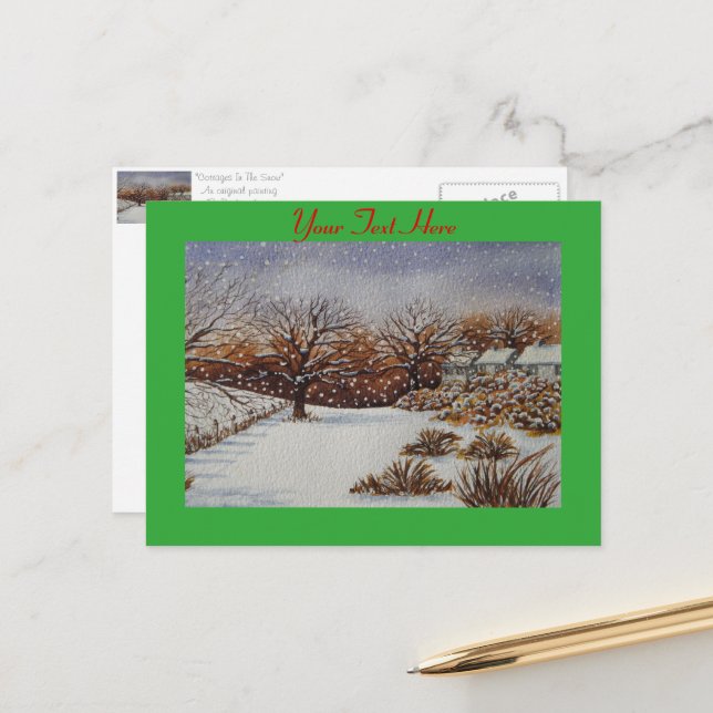 alte ländliche Hütten Schneeszene bei Weihnachten (Vorderseite/Rückseite Beispiel)