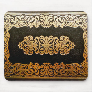 Alte Ledertasche Buchdeckel Schwarz und Gold Mousepad