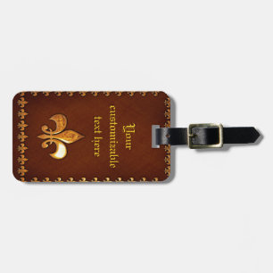 Alte Ledertasche mit goldenem Fleur-de-Lys - Gepäckanhänger