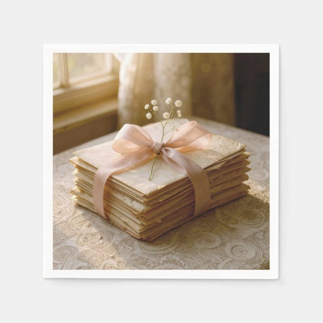 Alte Liebesbriefe mit rosa Band Serviette (Vorderseite)