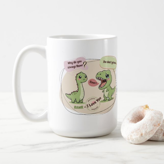 Alte Liebessprache. 🦖☕✨ Kaffeetasse (Mit Donut)