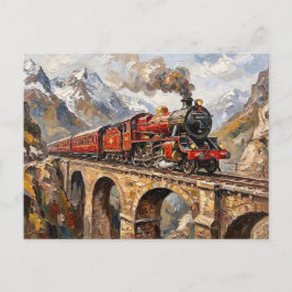 Alte Lokomotive Brückenviadukt Ölmalerei Postkarte