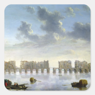 Alte London-Brücke (Öl), c.1630 Quadratischer Aufkleber