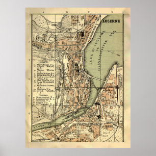 Alte Luzern Schweiz Karte (1887) Poster