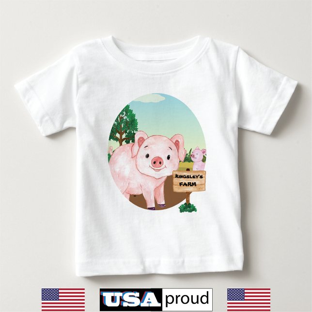 Alte MacDonald's Farm 🐮 Niedliches Pig Monogramm Baby T-shirt (Von Creator hochgeladen)