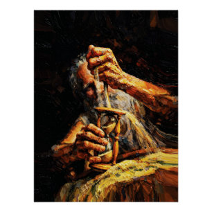 Alte Mann Sanduhr Zeit entgleitet Impasto Poster