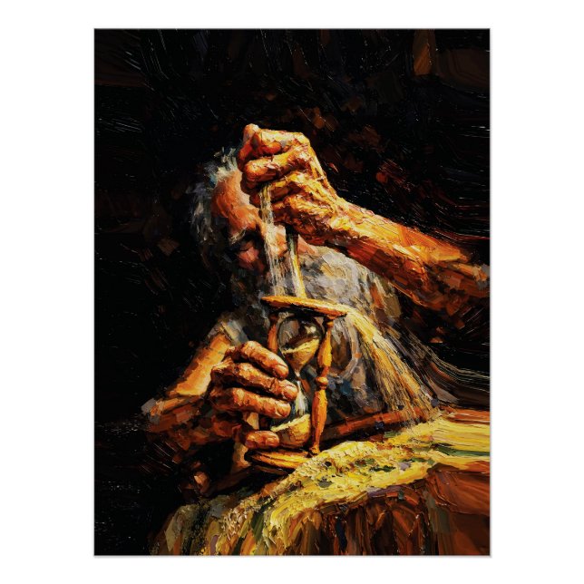Alte Mann Sanduhr Zeit entgleitet Impasto Poster (Vorderseite)
