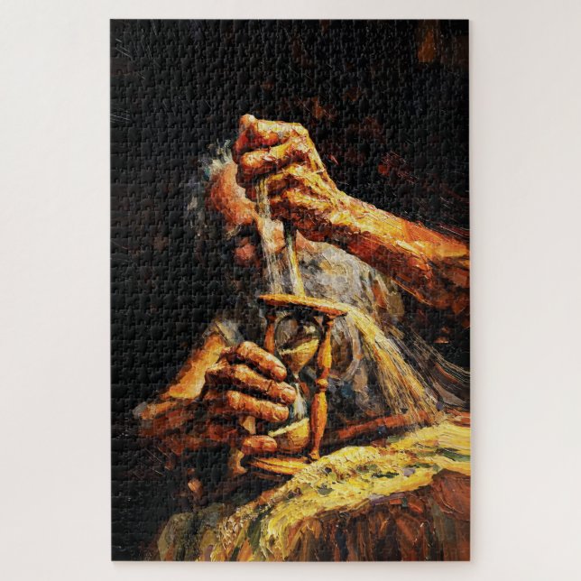 Alte Mann Sanduhr Zeit entgleitet Impasto Puzzle (Vertikal)